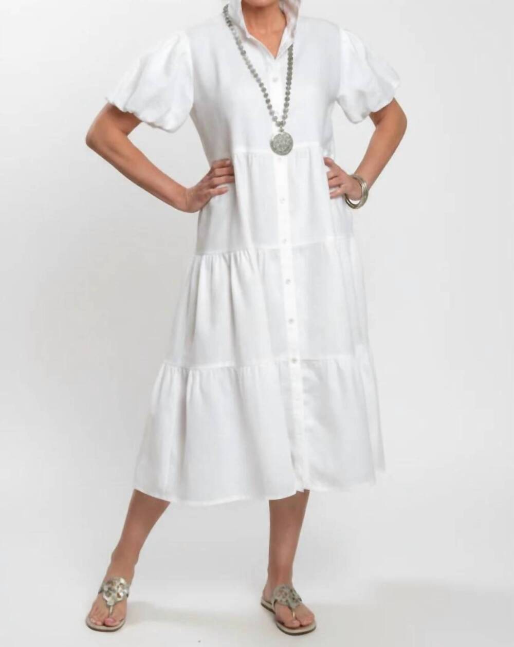 NEW CROWN LINEN phoebe tiered dress in white